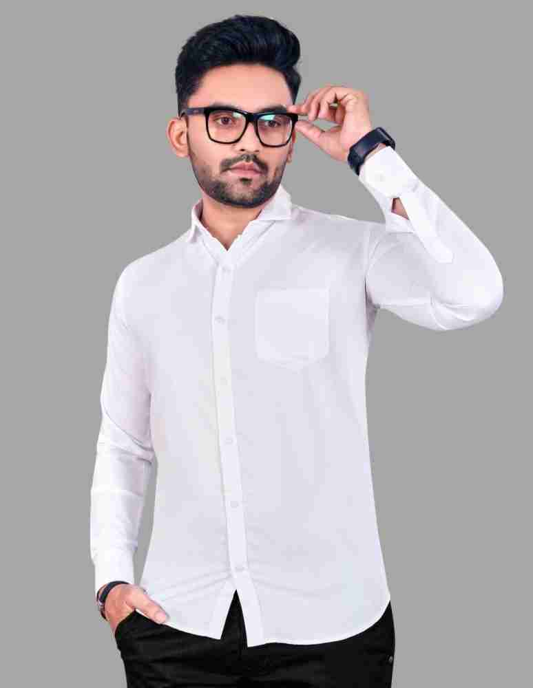 UATHAYAM White Beauty Cotton Full Sleeve Solid Slim Fit Trending