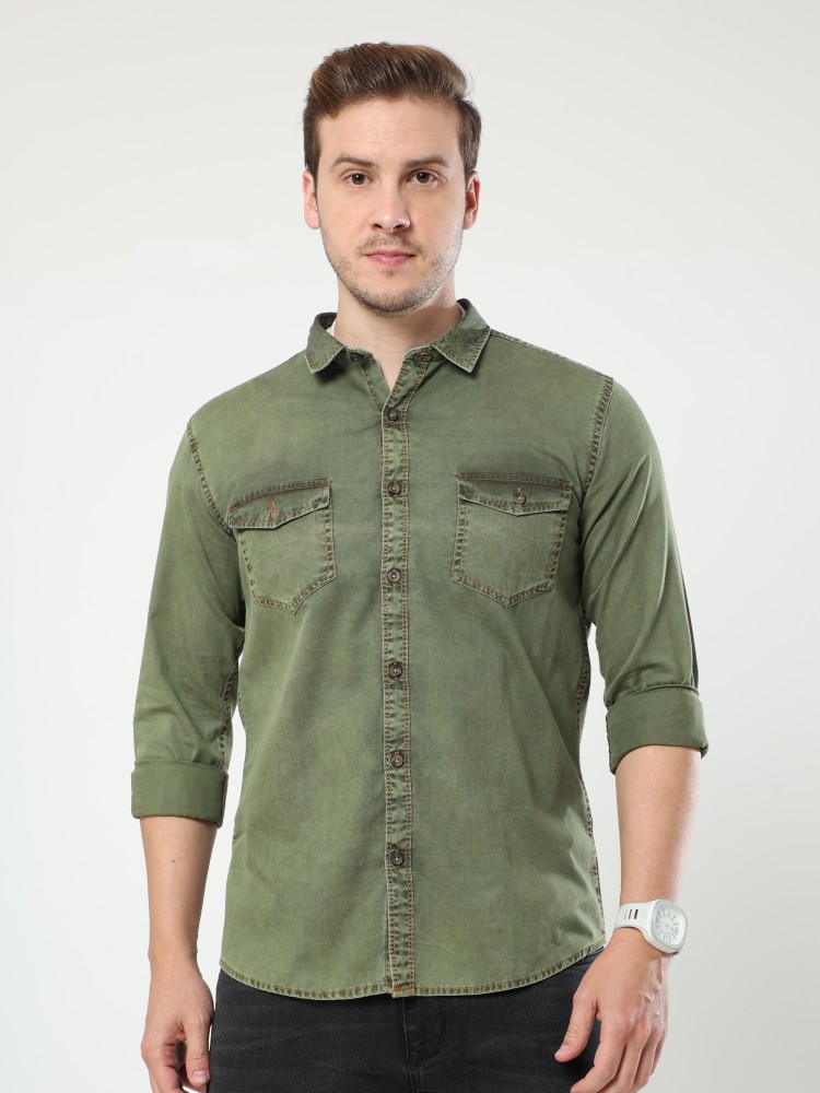 Discover 139+ olive green denim shirt mens latest - dedaotaonec