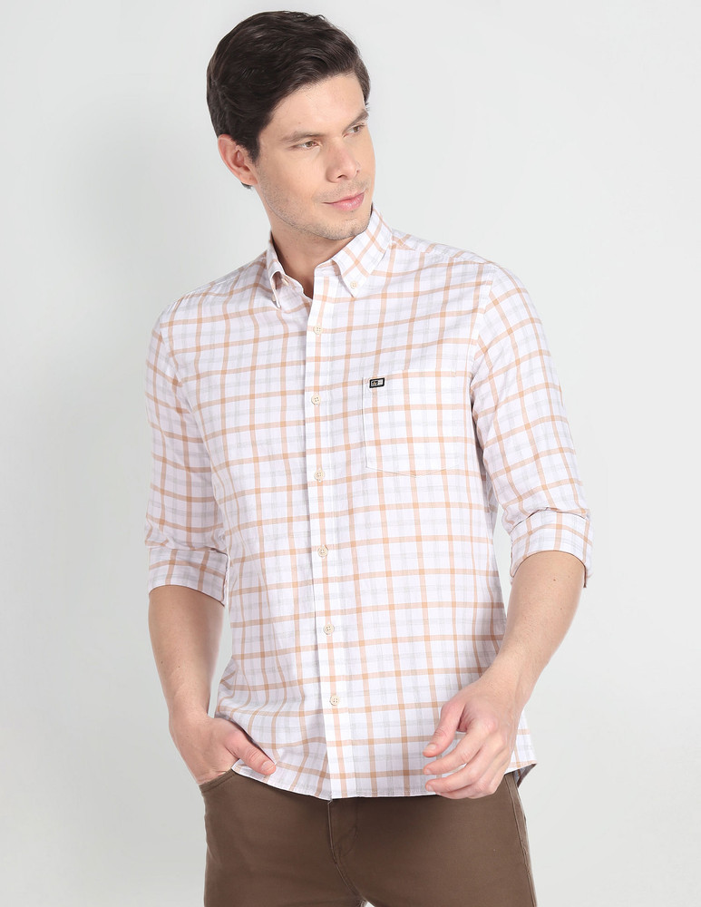 Arrow sports men's checkered slim discount fit casual shirt
