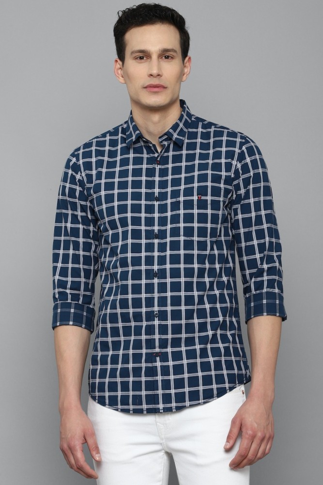 Buy Louis Philippe Sport Navy Cotton Slim Fit Checks Shirt for