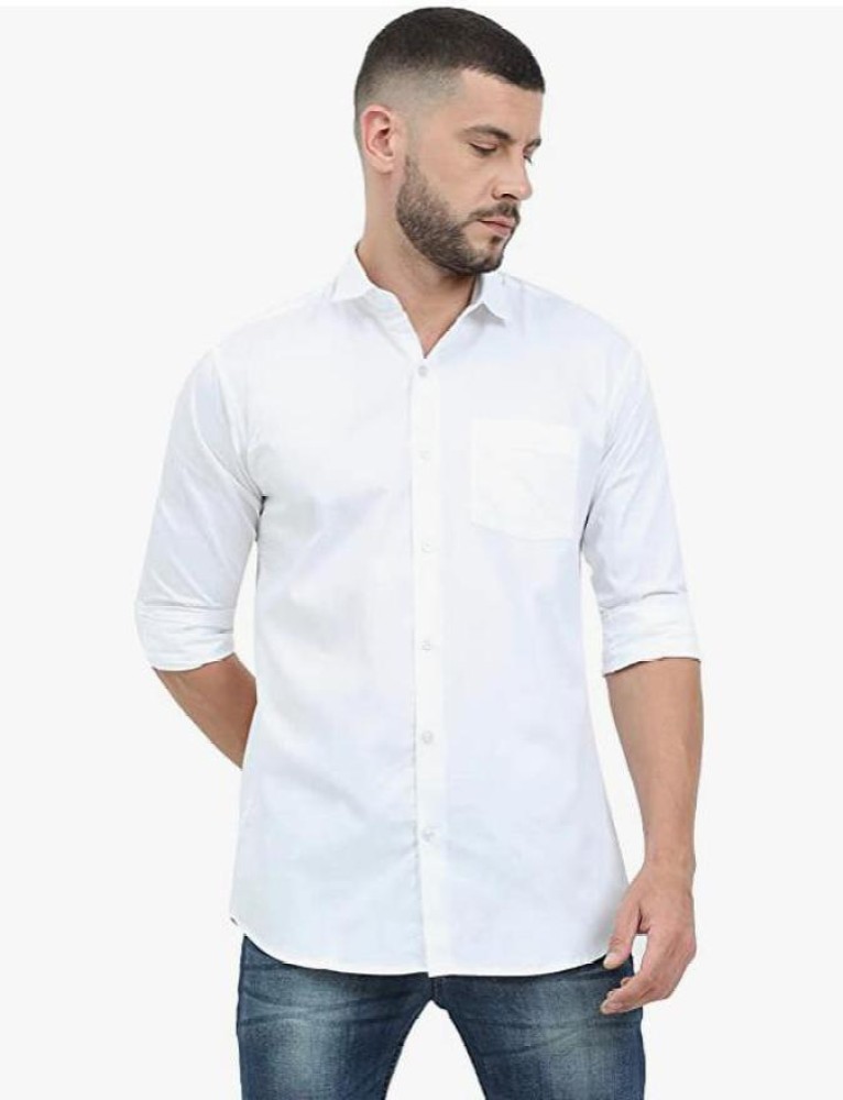 Praizy Men Solid Casual White Shirt - Buy Praizy Men Solid Casual White  Shirt Online at Best Prices in India