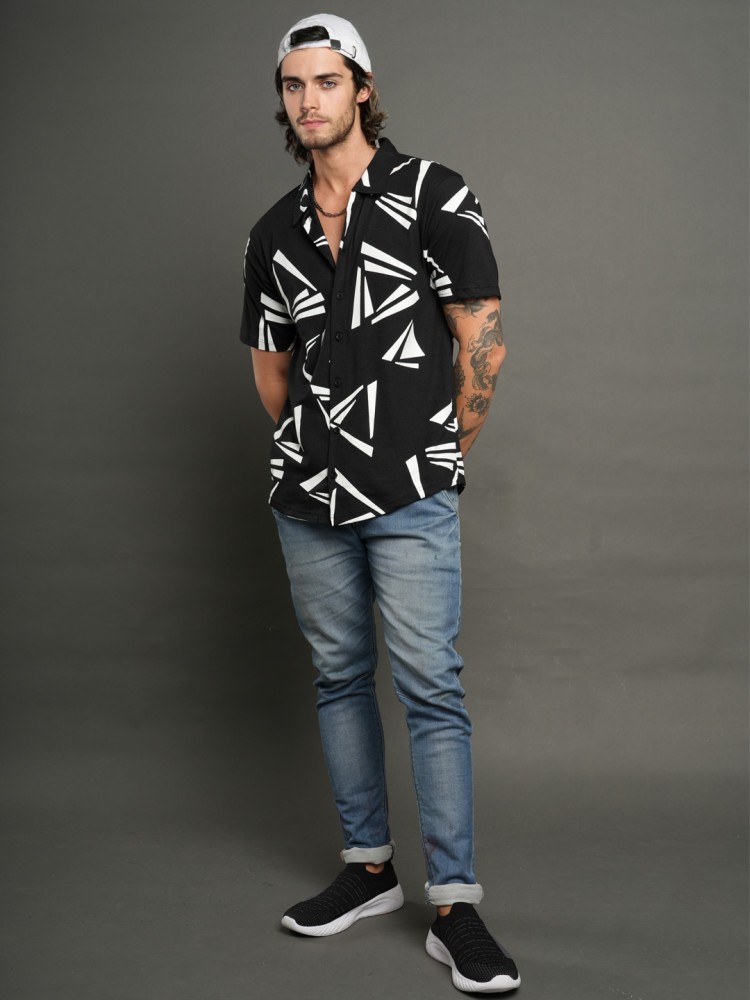 LEWEL Men Graphic Print Casual Black, White Shirt - Buy LEWEL Men Graphic  Print Casual Black, White Shirt Online at Best Prices in India