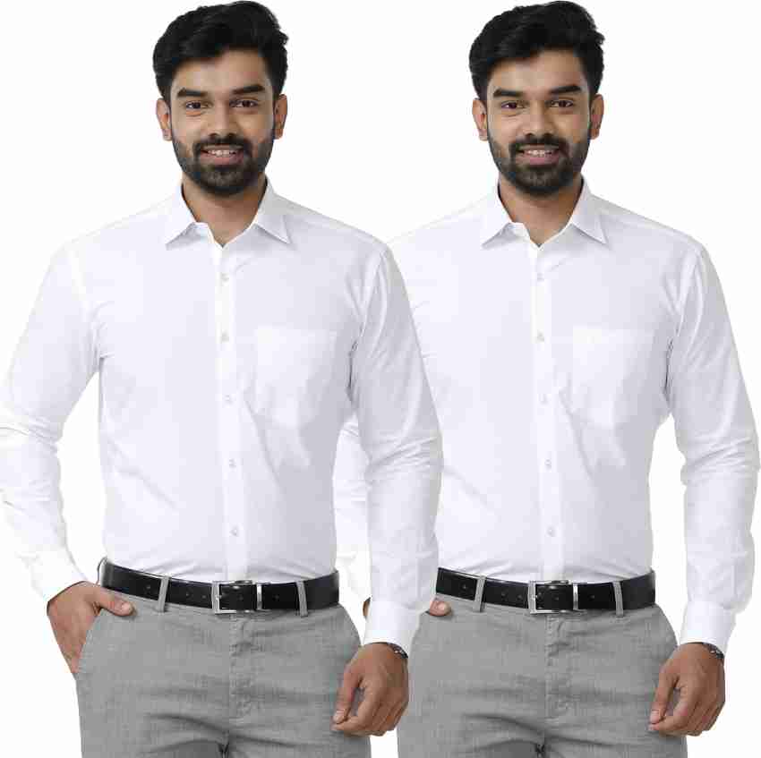 Uathayam Linen Basic Cotton Linen Formal White Shirt For Men