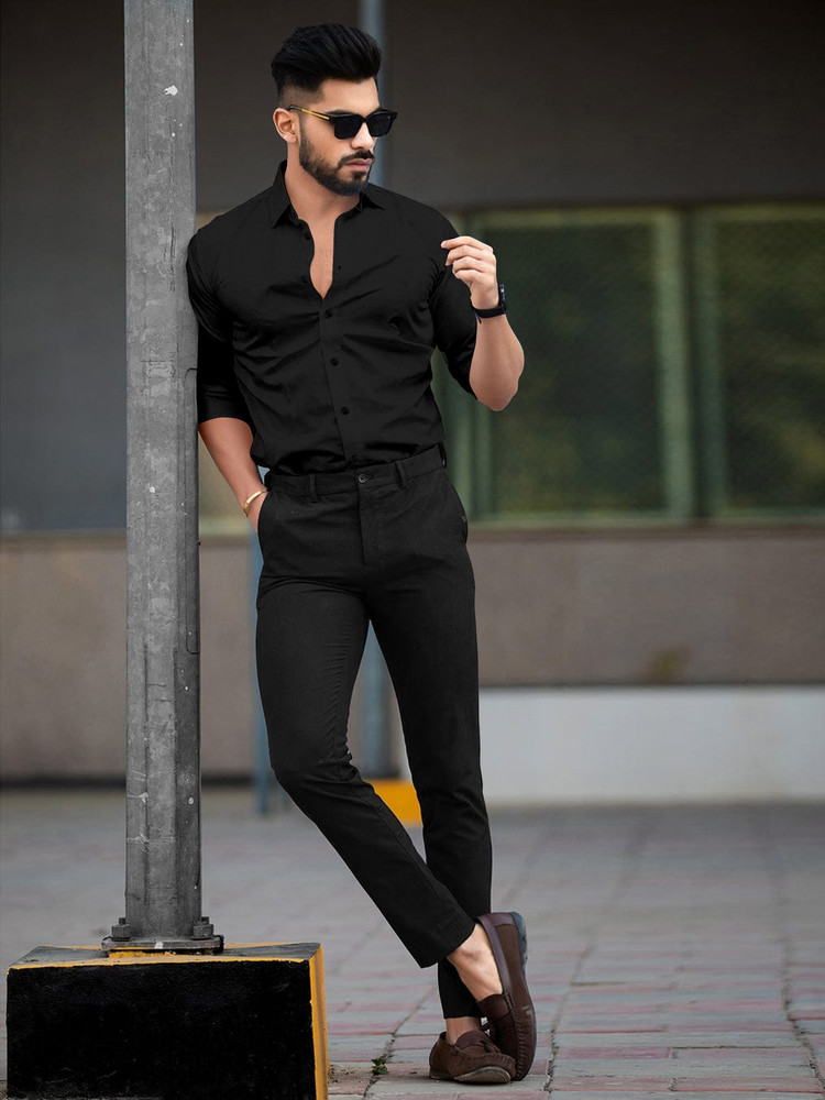 Black shirt formal mens outlet