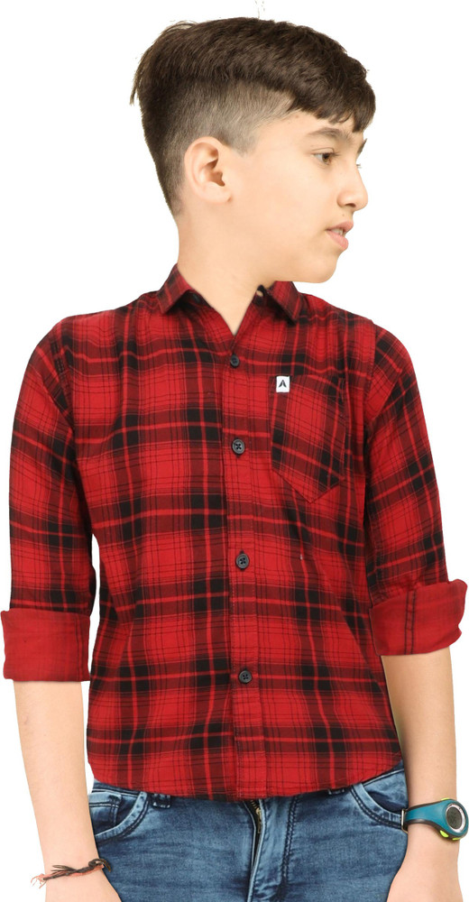 boys red check shirt