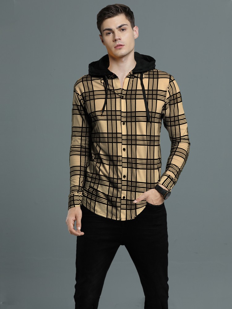 Checked hooded shirt online mens