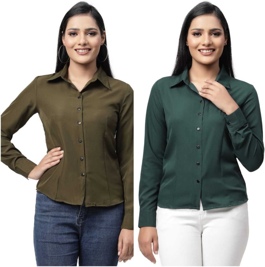 LIZARAY Women Solid Formal Green, Dark Green Shirt - Buy LIZARAY