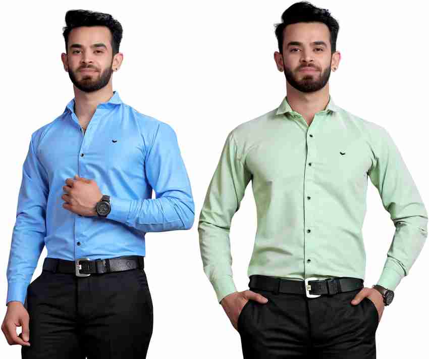 GETCHI Men Solid Formal Blue Shirt - Buy GETCHI Men Solid Formal