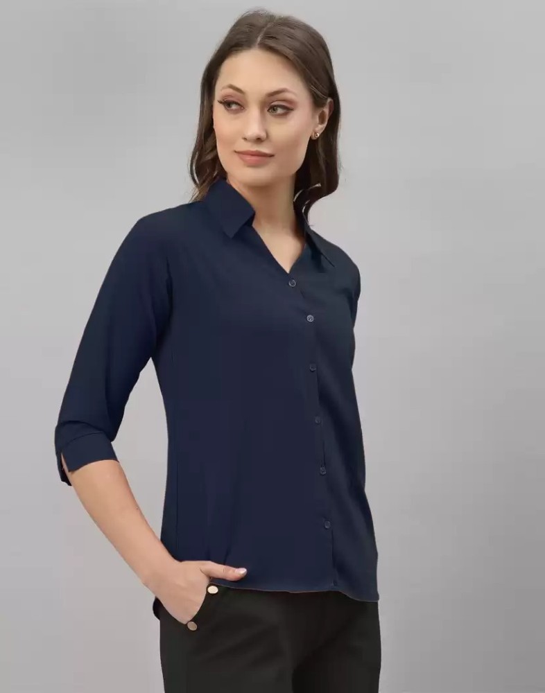ARAENTERPRISES Women Washed Party Dark Blue Shirt - Buy ARAENTERPRISES Women  Washed Party Dark Blue Shirt Online at Best Prices in India