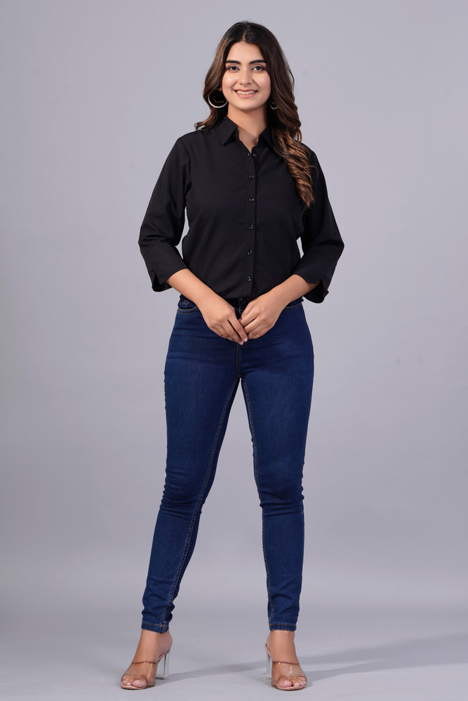 Divyanshi Women Solid Formal Black Blue Shirt Buy Divyanshi Women Solid Formal Black Blue Shirt Online at Best Prices in India Flipkart
