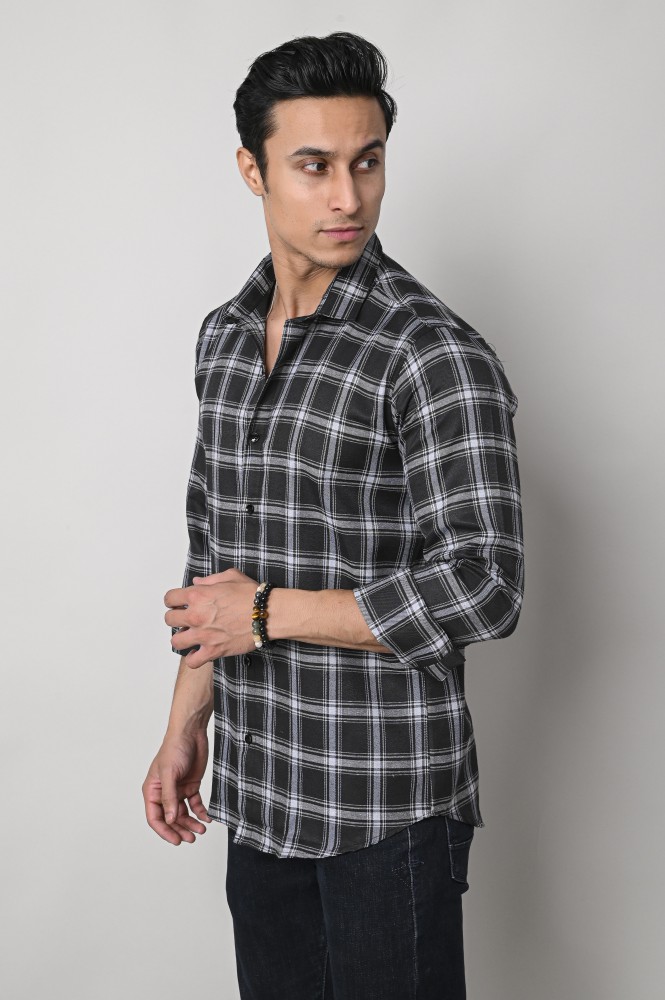 Tanip Men Checkered Casual Black Shirt - Buy Tanip Men Checkered