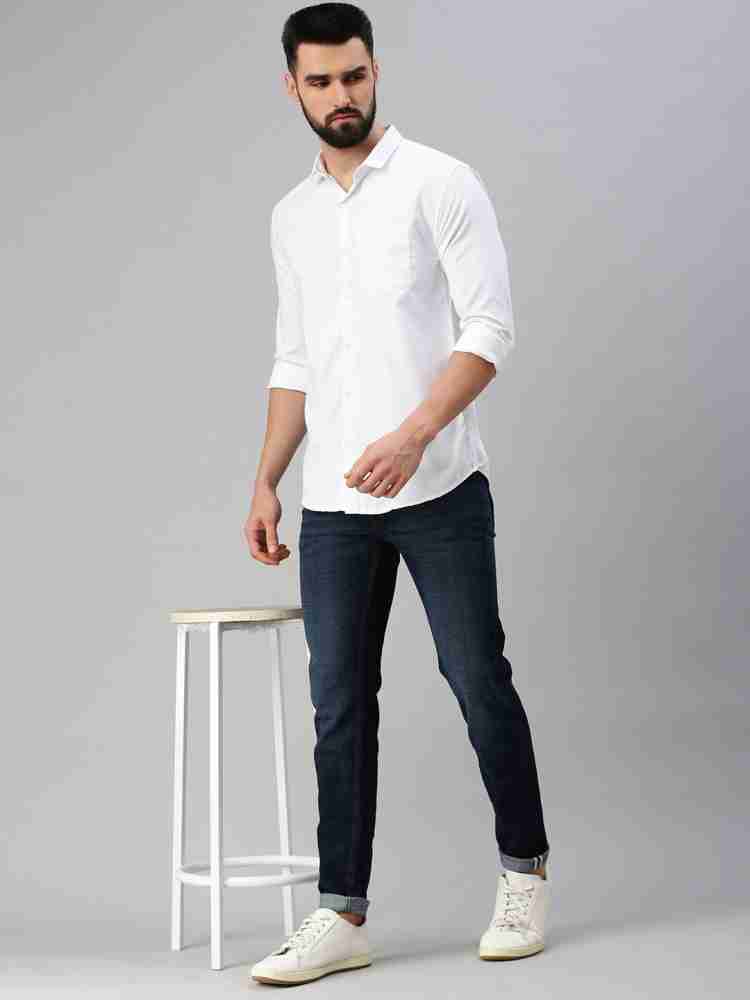 White casual shirt and best sale blue jeans