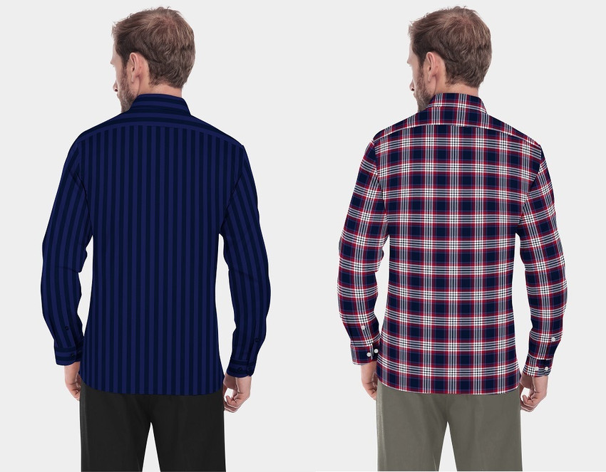 Classic Scorpion Men Checkered, Striped Casual Blue, Red Shirt  