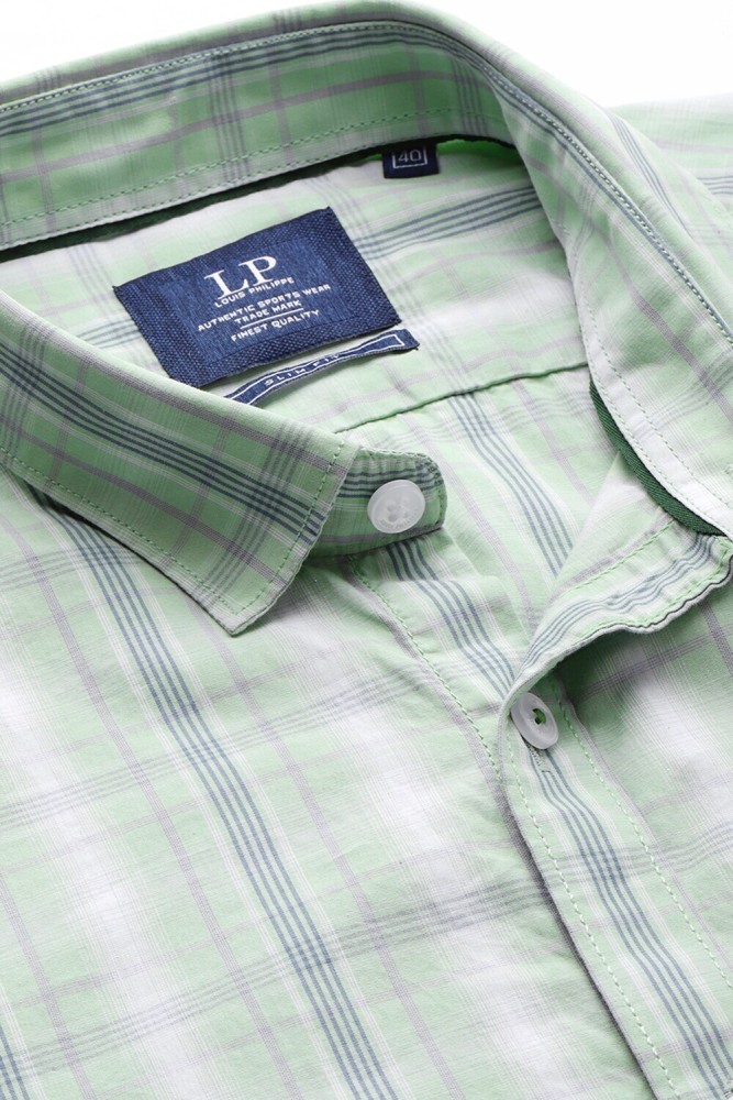 Louis Philippe Mens Sz 44 Button Up Shirt Long Sleeve Blue Green Plaid  Tailored