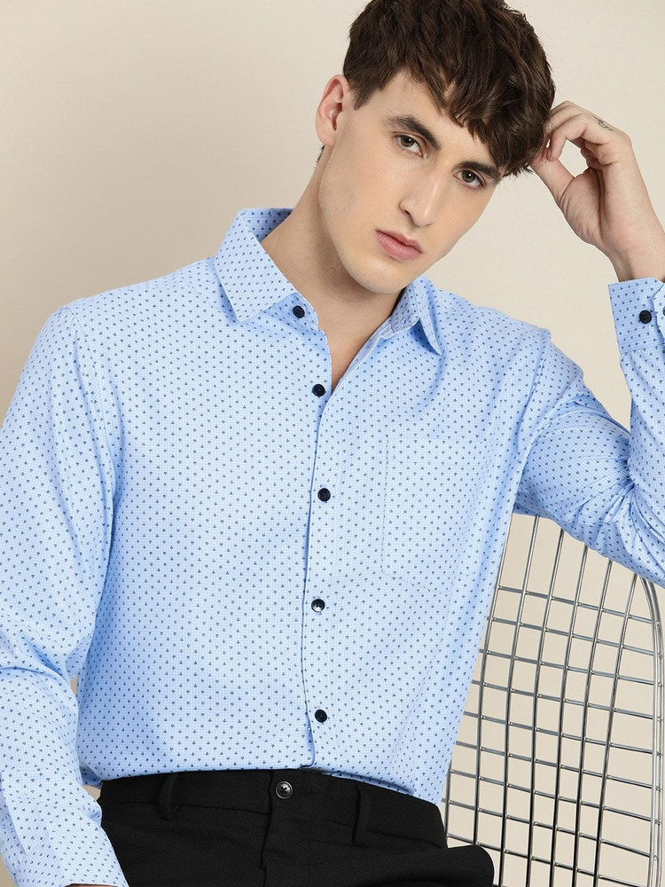 encore by INVICTUS Men Printed Casual Light Blue Blue Shirt Buy