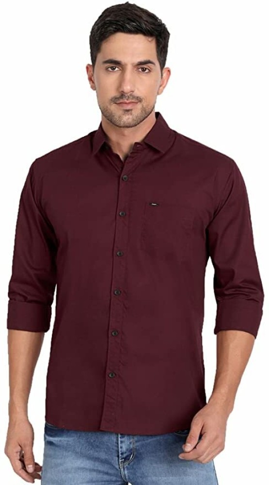 Solid Stretch Shirt  Maroon Slim Fit Cotton Shirt for Men – Senses India