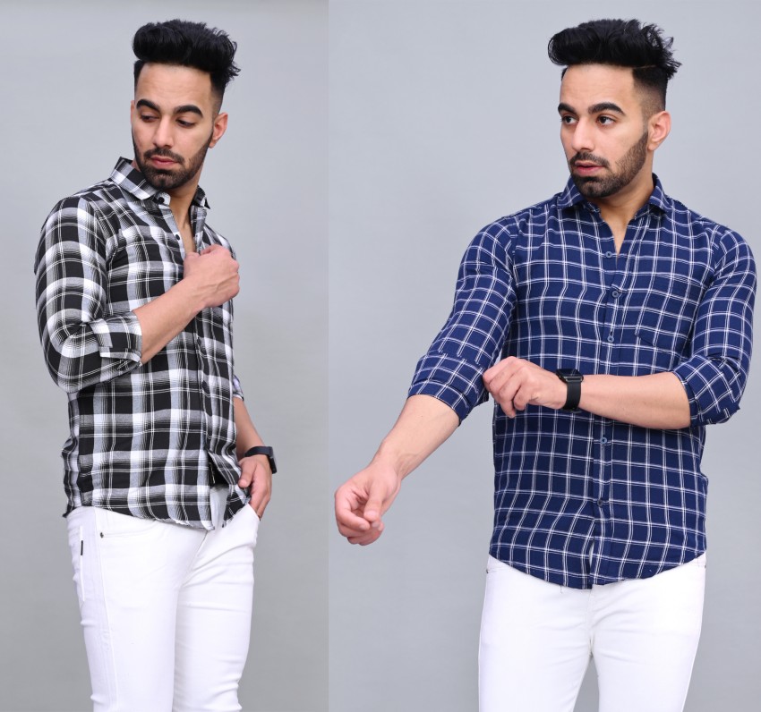 Noorify Men Checkered Casual Blue, Pink Shirt - Buy Noorify Men