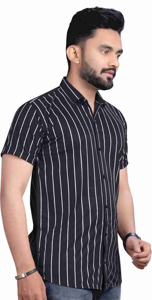 Lycra Stripes Mens Black And White Striped Shirt, Half Sleeves