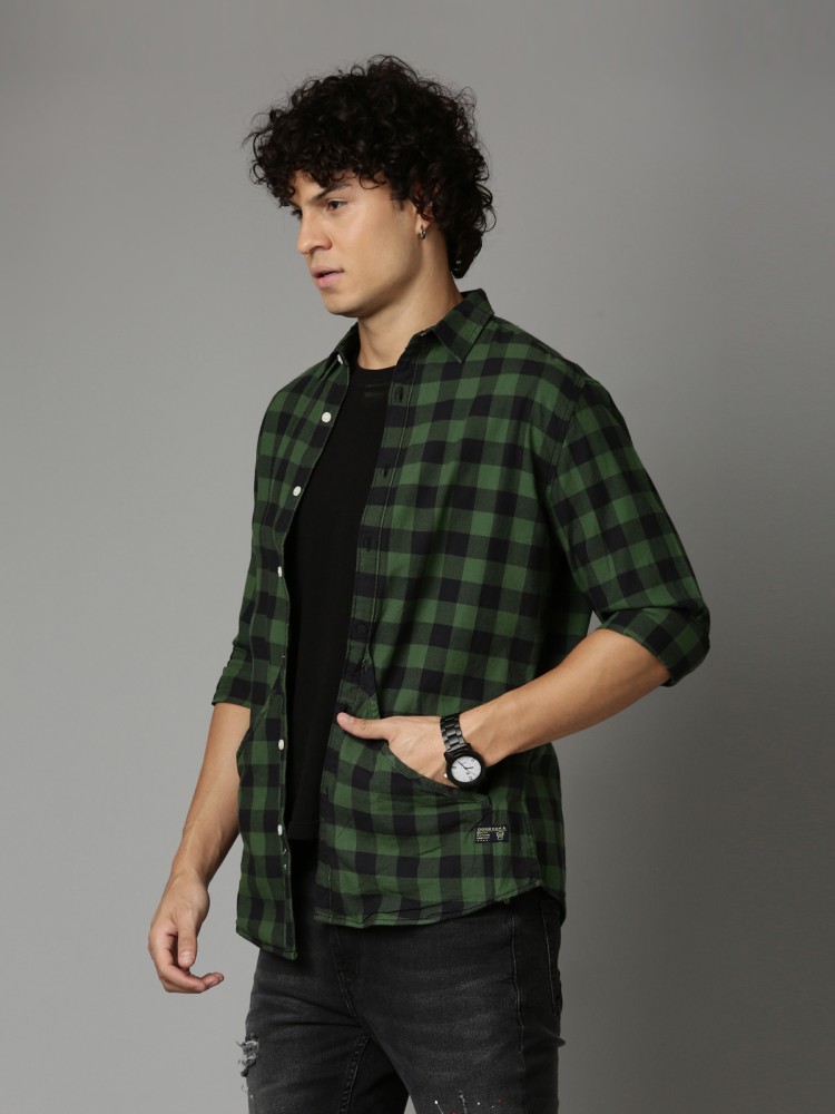 Dark green deals check shirt