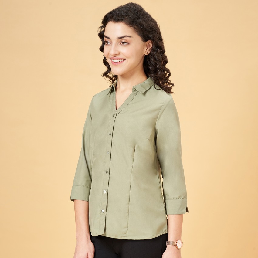 Annabelle by Pantaloons Women Solid Casual Green Shirt - Buy