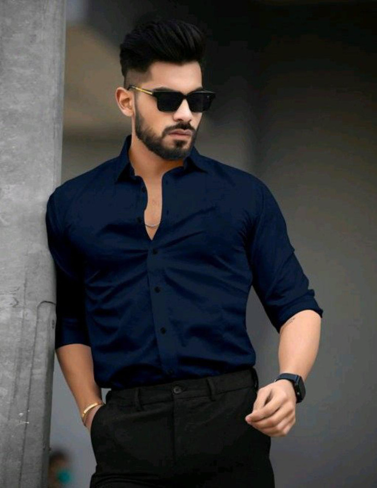 Blue shirt formal dress sales