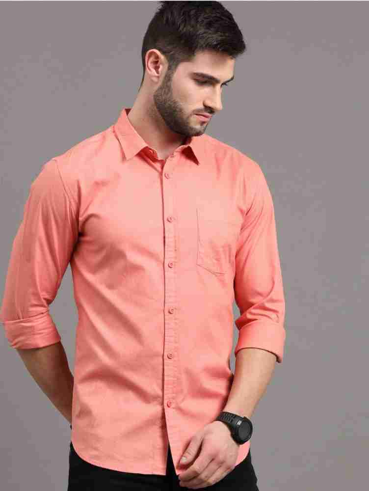 Buy Slim Fit Solid Collar Casual Shirt Peach and Navy Blue Combo