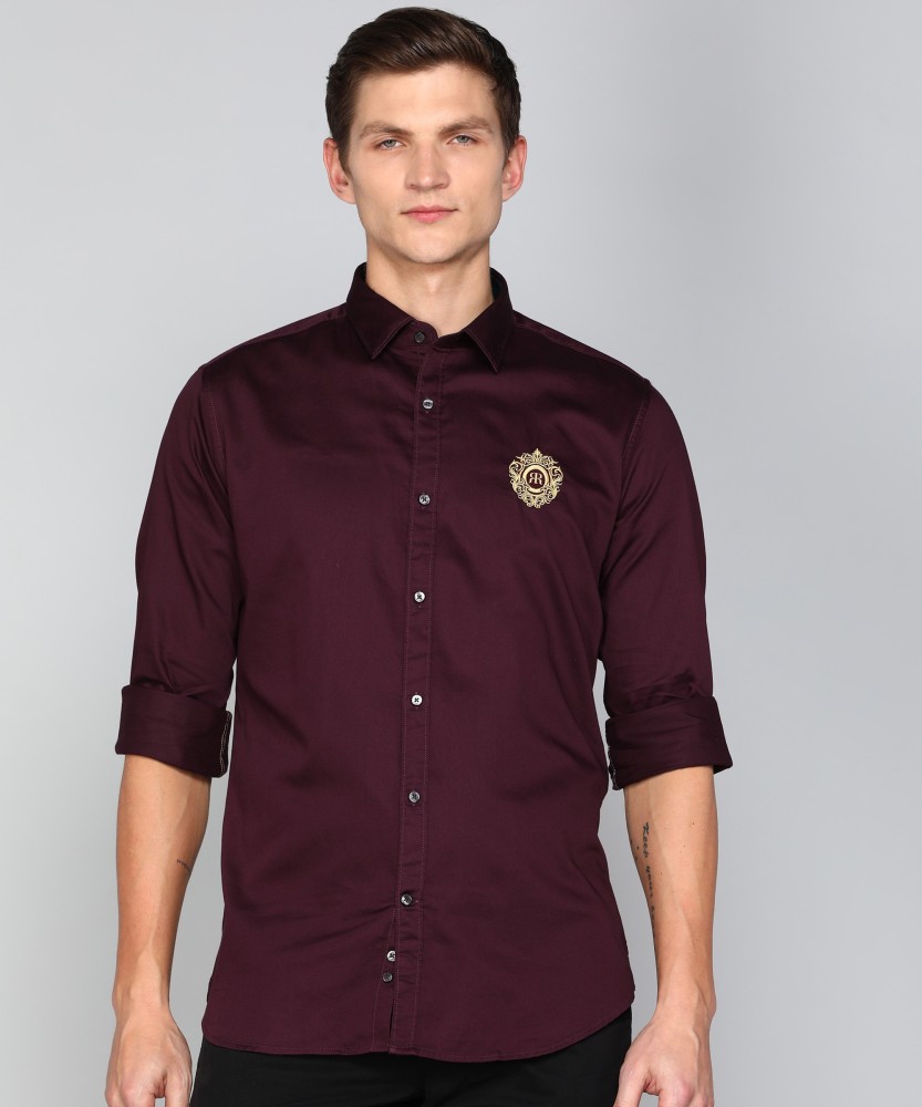 Buy Men Maroon Slim Fit Solid Full Sleeves Casual Shirt Online