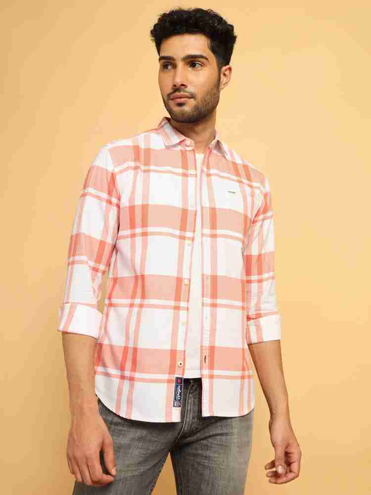 Wrangler Men Checkered Casual Orange, White Shirt - Buy Wrangler 