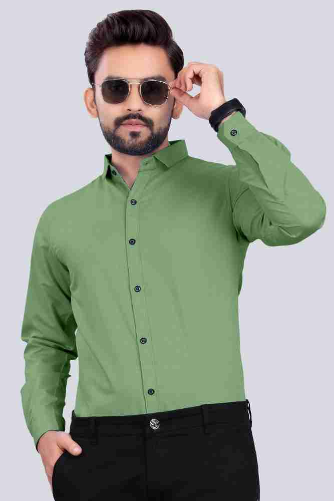 ZZWXWB Long Sleeve For Men Men Casual Solid Turn-down Collar Button Long  Sleeve Shirt Army Green L 