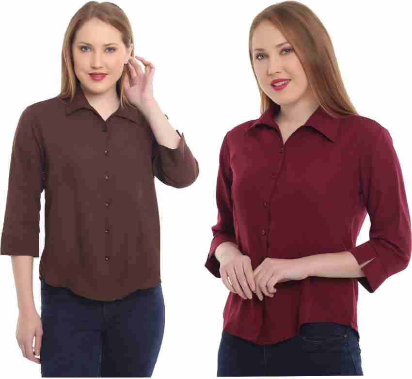 Buy LIZARAY Women's Maroon Color Full Sleeve Casual Shirt at