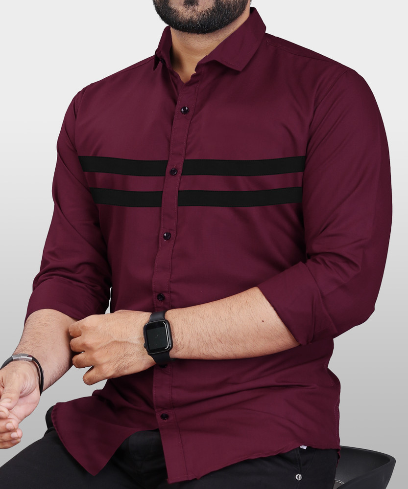 VeBNoR Men Color Block Casual Maroon Shirt Buy VeBNoR Men Color