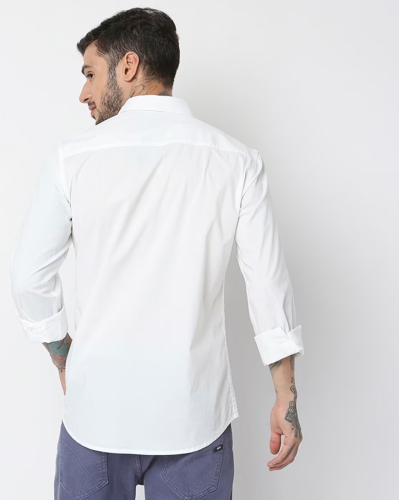 Colour Fly Men Solid Casual White Shirt - Buy Colour Fly Men Solid Casual White  Shirt Online at Best Prices in India