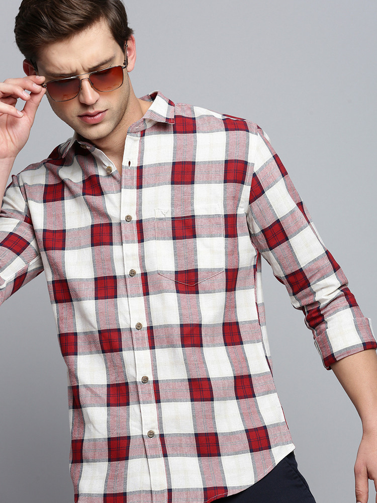 White and red check shirt discount