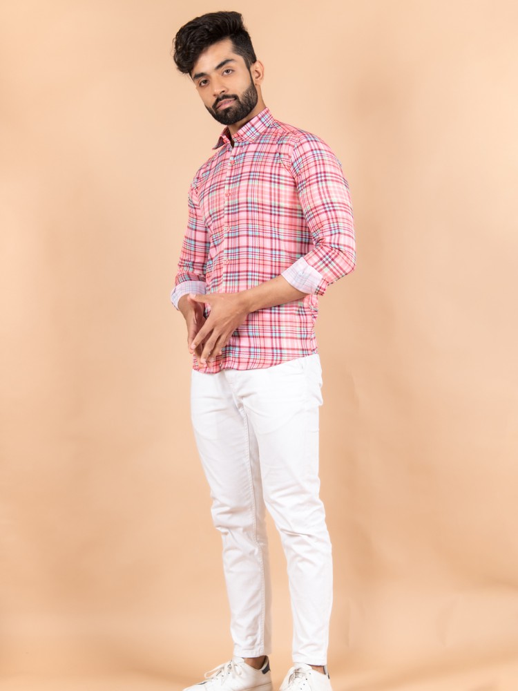 Buy Tistabene Pink Denim Fabric Solid Shirt (Large) Online at Best