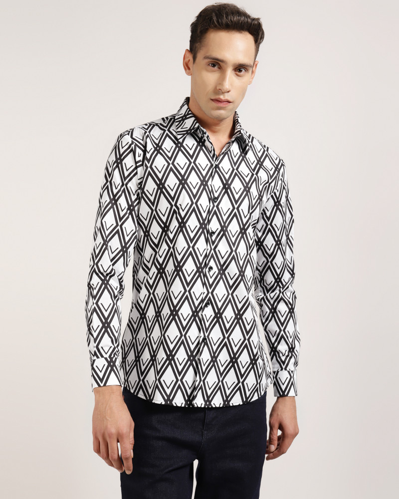 Loudless Fashion Men Printed Casual Black White Shirt Buy