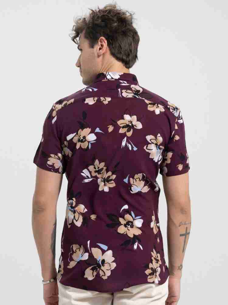 Men's burgundy XL flower print REGULAR shirt