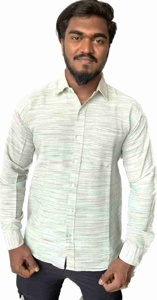 Hashtag Aarya Khadi Men Self Design Casual Light Green Shirt