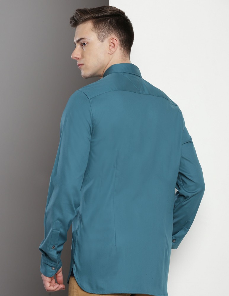 Tommy Hilfiger Blue Self Design Regular Fit Casual Shirt - Buy