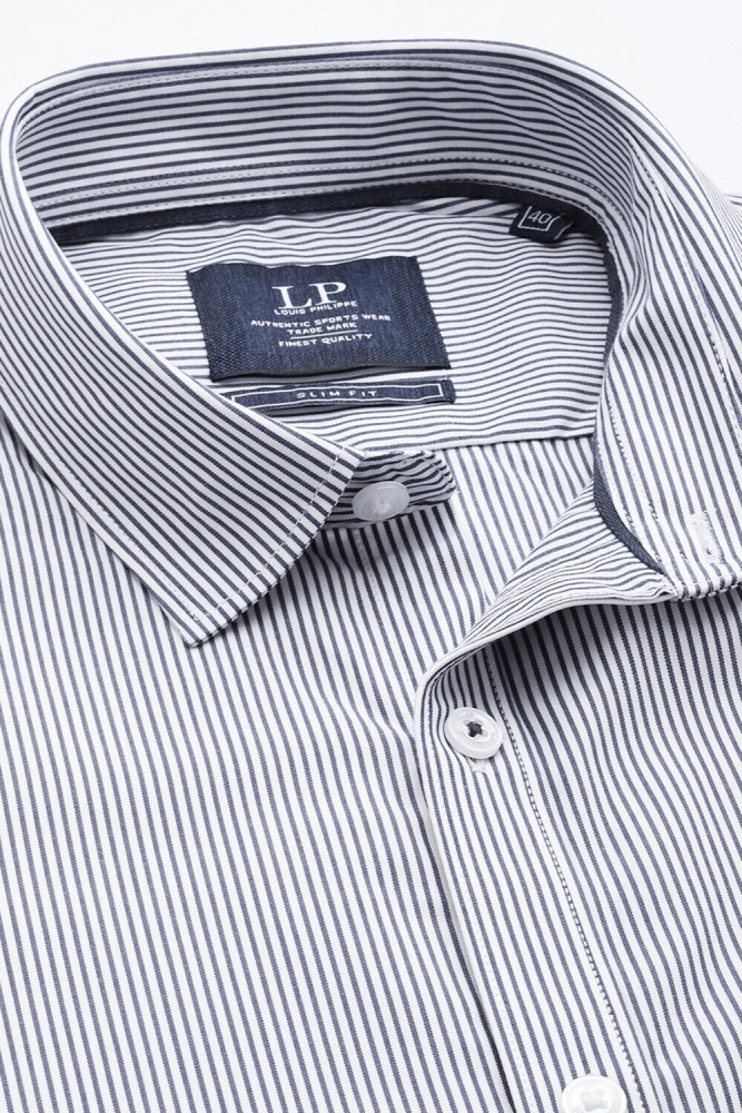 LP LOUIS PHILIPPE Men Striped Casual White, Grey Shirt - Buy Grey