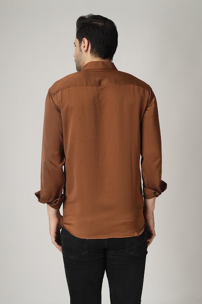 Fiddos Men Embellished Casual Brown Shirt