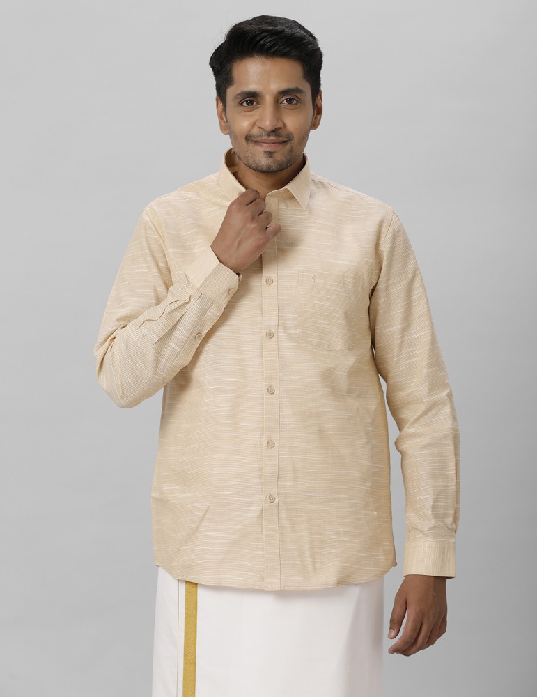 Ramraj Cotton Men Solid Casual Beige Shirt - Buy Ramraj Cotton Men