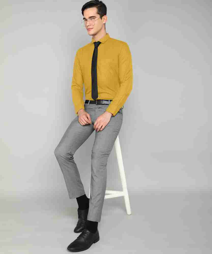 Yellow top grey pants on sale