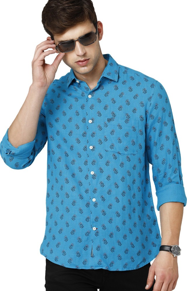 Linen Club Casual Shirts : Buy Linen Club Blue Embellished Shirt Online