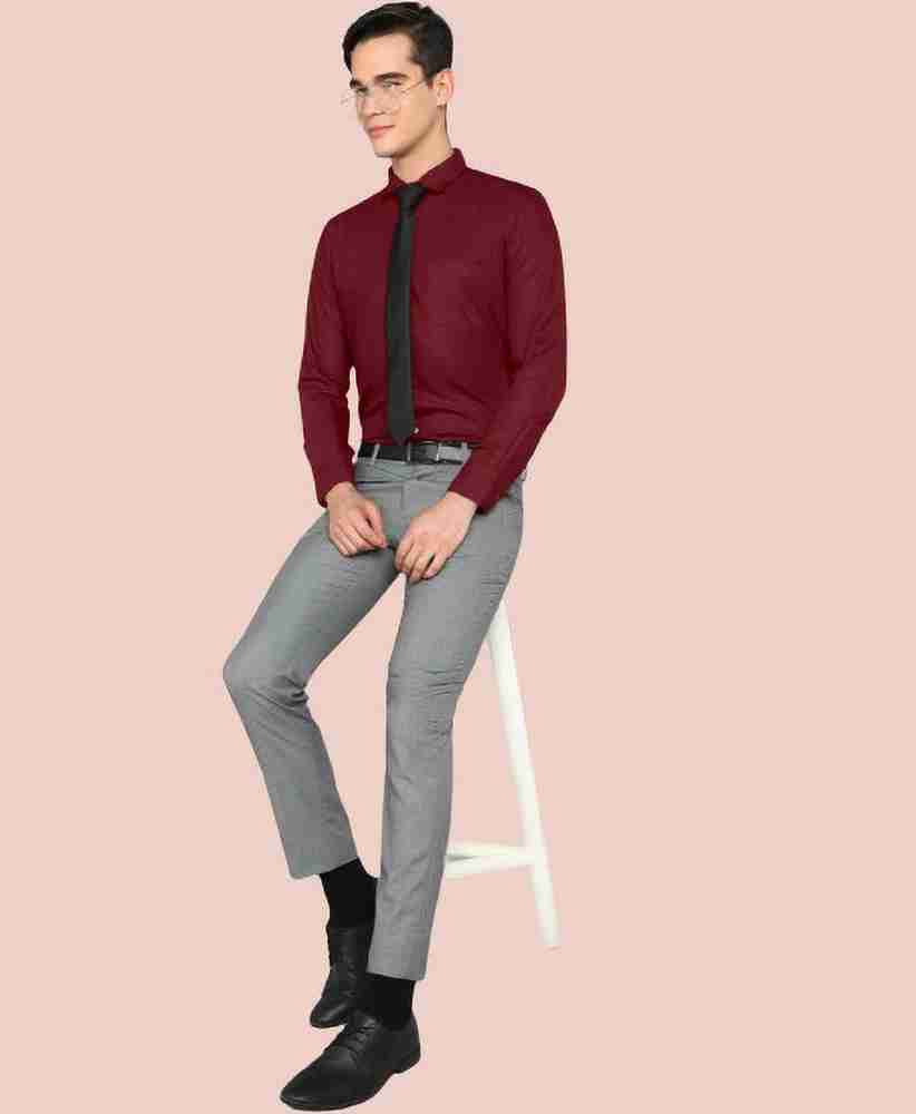 Burgundy shirt with grey pants store