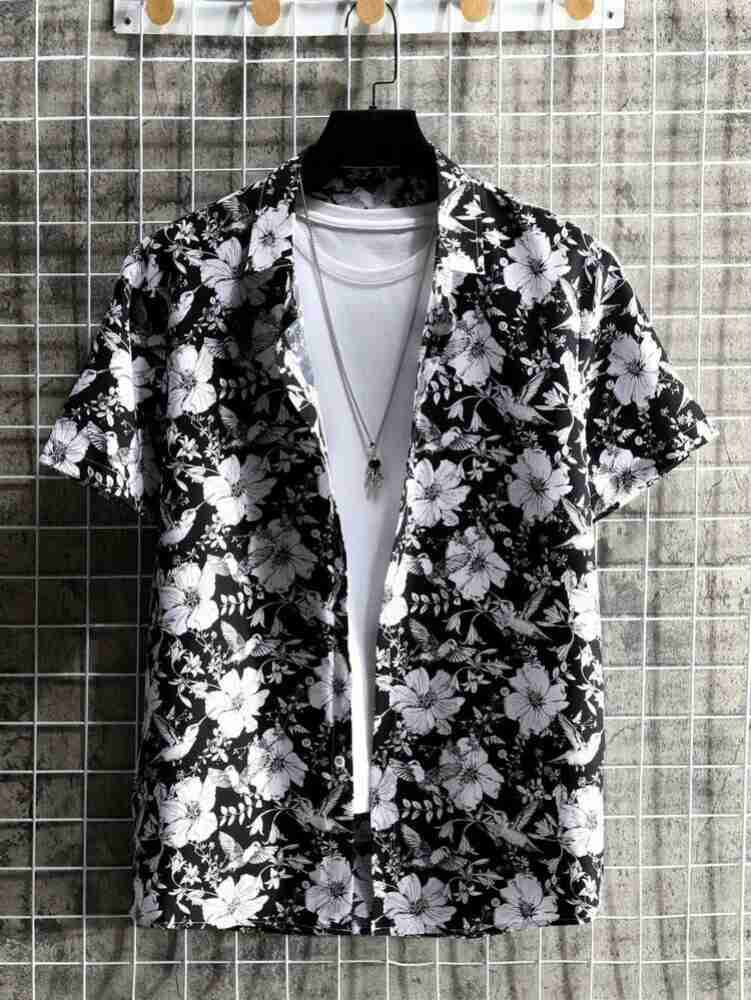 black and white floral shirt