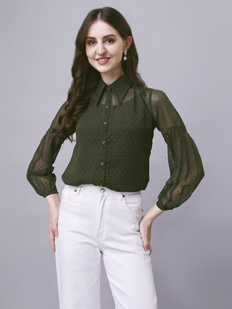 FEAURA Women Self Design Casual Dark Green Shirt - Buy FEAURA Women Self  Design Casual Dark Green Shirt Online at Best Prices in India