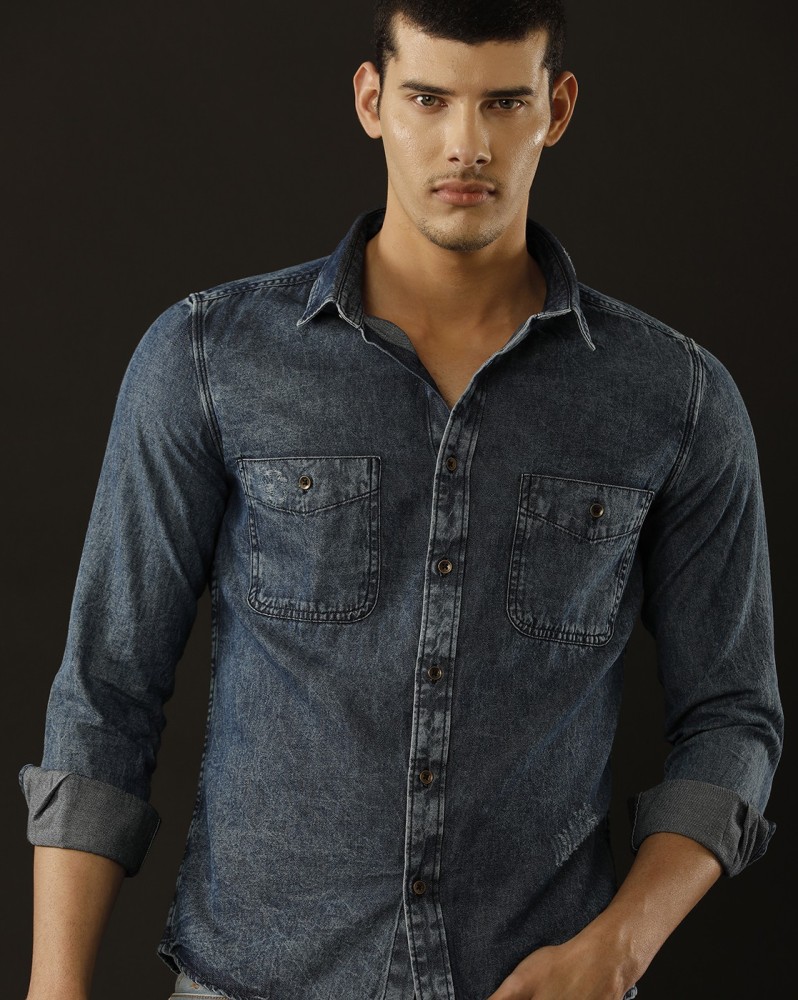 TEMPLE OF DENIM Men Washed Casual Grey Shirt  Buy TEMPLE OF DENIM Men  Washed Casual Grey Shirt Online at Best Prices in India  Flipkartcom