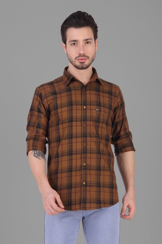 Brown checkered 2025 dress shirt