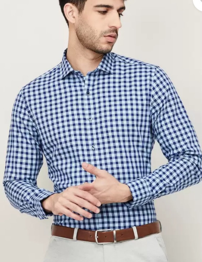 Buy Men Blue Classic Fit Check Full Sleeves Formal Shirt Online