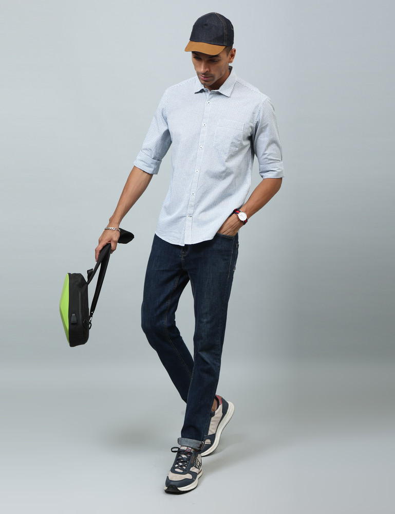 uri Men Checkered Casual White Dark Blue Shirt Buy uri Men